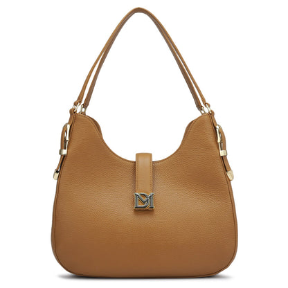 Medium Wax Leather Shoulder Bag - Caramel