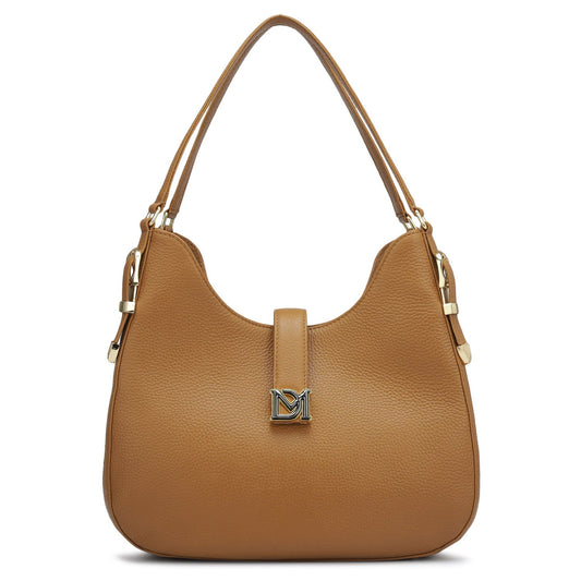Medium Wax Leather Shoulder Bag - Caramel