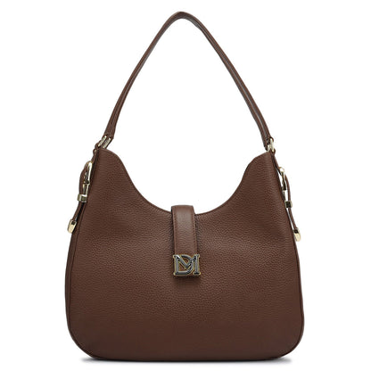Medium Wax Leather Shoulder Bag - Espresso