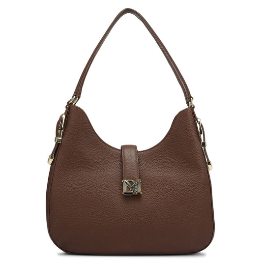 Medium Wax Leather Shoulder Bag - Espresso