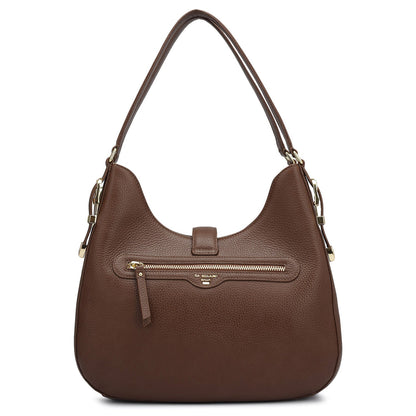 Medium Wax Leather Shoulder Bag - Espresso