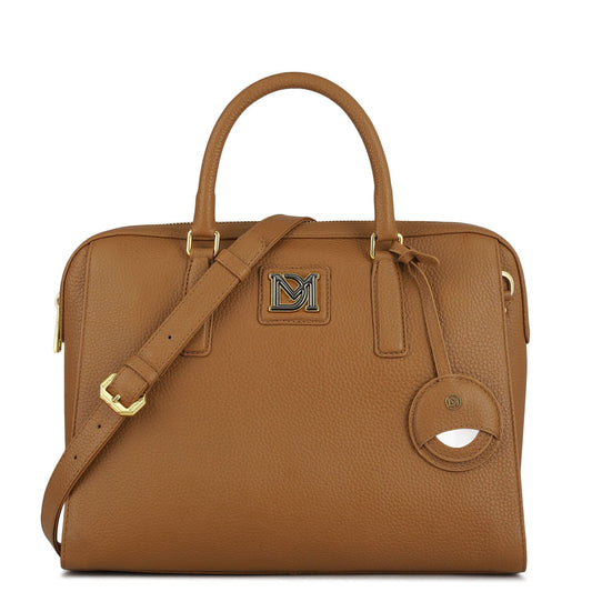 Medium Wax Leather Satchel - Caramel