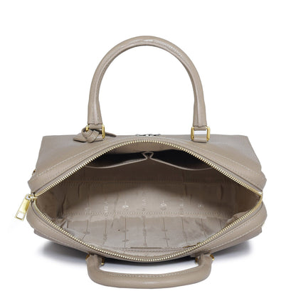 Medium Wax Leather Satchel - Greyish Taupe