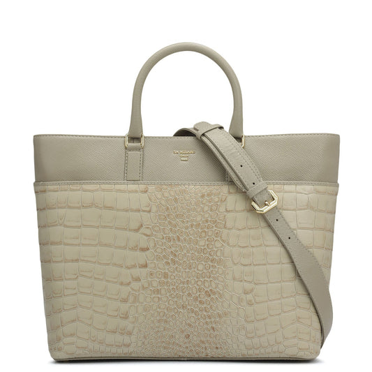 Medium Croco Franzy Leather Satchel - Frost