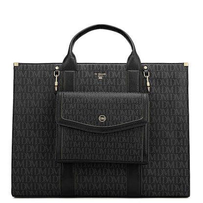 Large Monogram Leather Book Tote - Black
