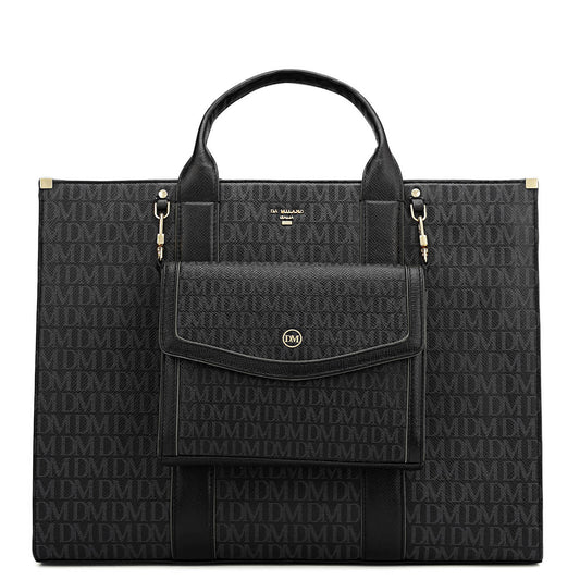 Large Monogram Leather Book Tote - Black