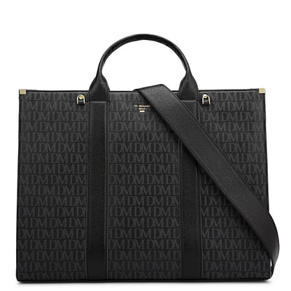 Large Monogram Leather Book Tote - Black