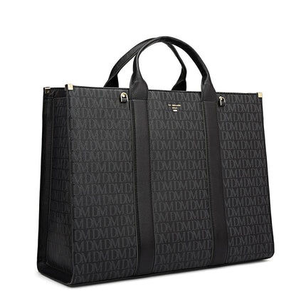 Large Monogram Leather Book Tote - Black