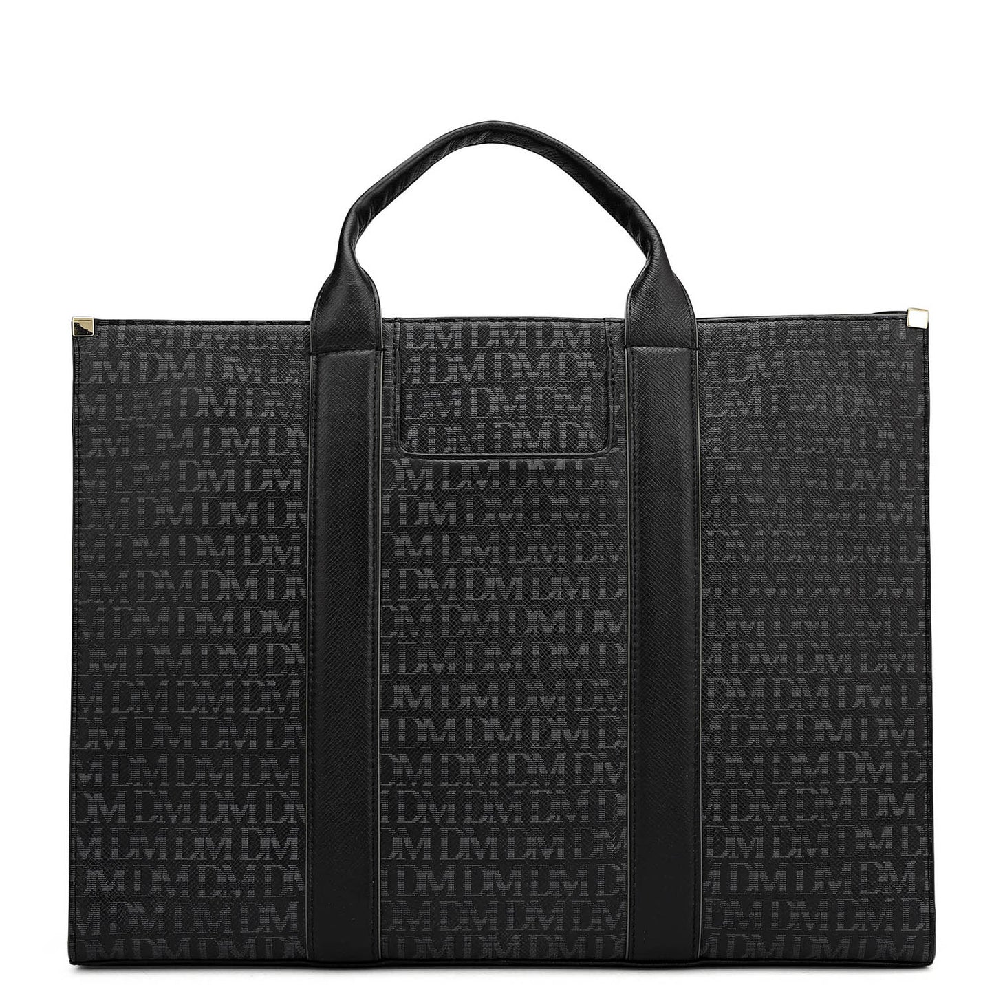 Large Monogram Leather Book Tote - Black