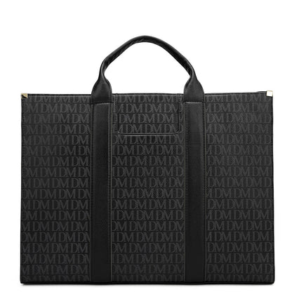 Large Monogram Leather Book Tote - Black