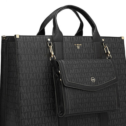 Large Monogram Leather Book Tote - Black