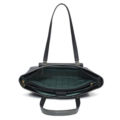 Large Monogram Plain Leather Tote - Black