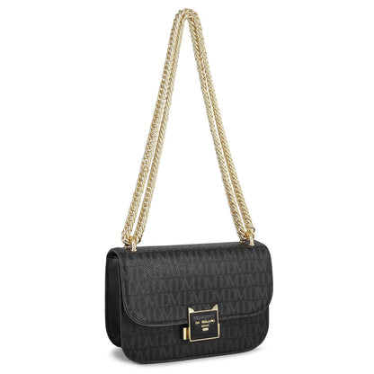 Small Monogram Leather Shoulder Bag - Black