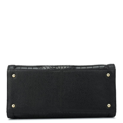 Small Croco Franzy Leather Satchel - Black