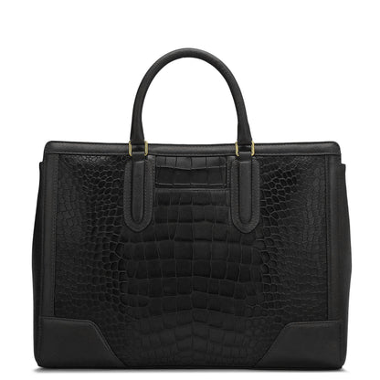 Large Croco Franzy Leather Satchel - Black
