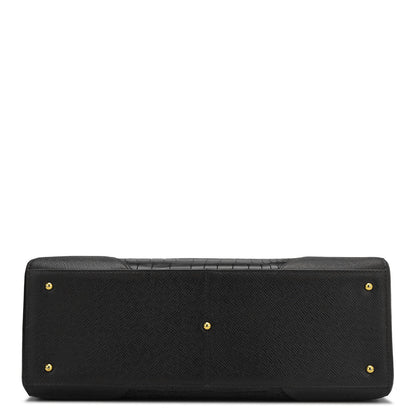 Large Croco Franzy Leather Satchel - Black