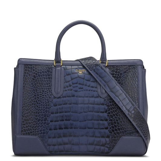 Large Croco Franzy Leather Satchel - Stardust