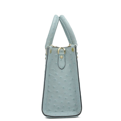 Small Ostrich Leather Satchel - Ice Blue