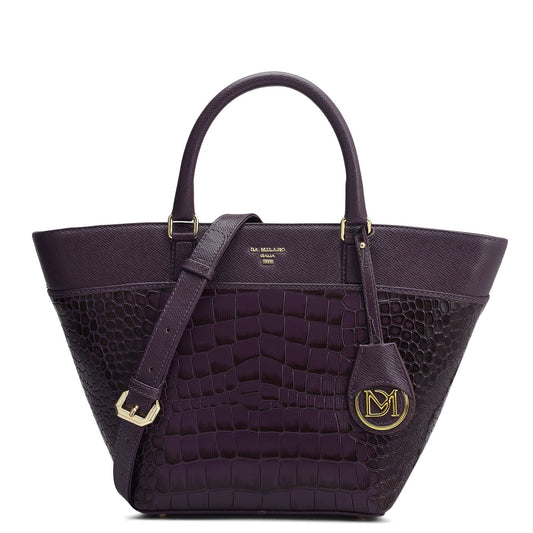 Small Croco Franzy Leather Satchel - Grapevine