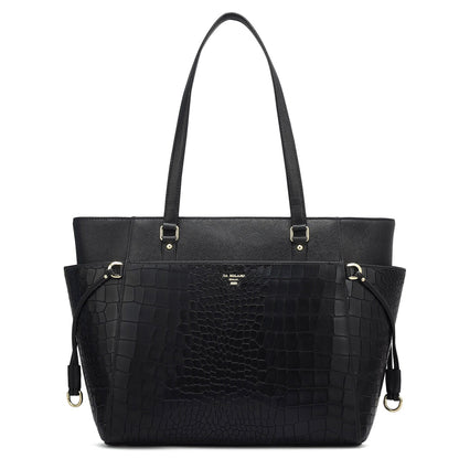 Medium Croco Franzy Leather Shoulder Bag - Black