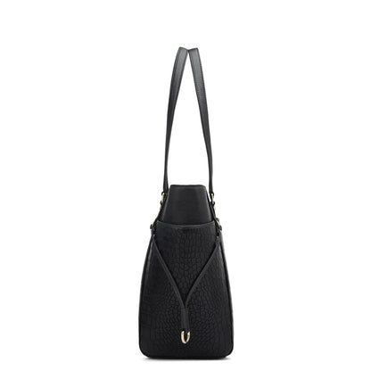 Medium Croco Franzy Leather Shoulder Bag - Black