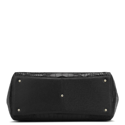 Medium Croco Franzy Leather Shoulder Bag - Black