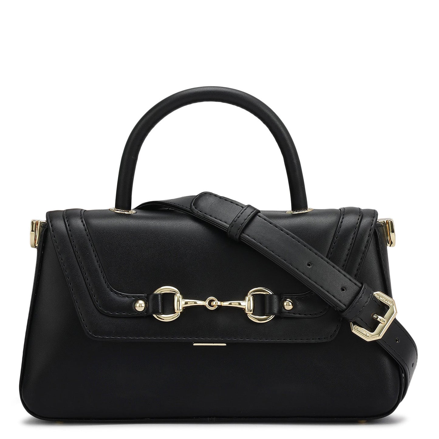 Small Plain Leather Satchel - Black