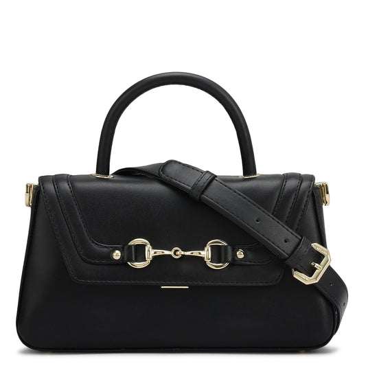 Small Plain Leather Satchel - Black