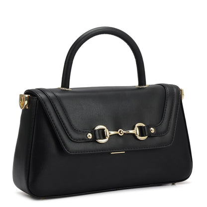 Small Plain Leather Satchel - Black