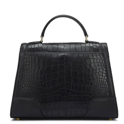 Medium Croco Franzy Leather Satchel - Black