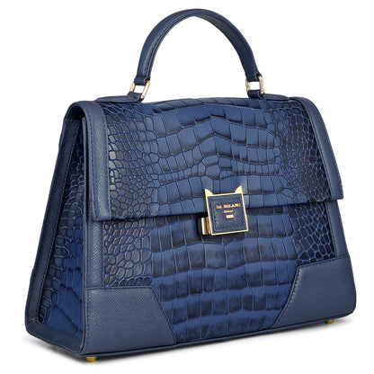 Medium Croco Franzy Leather Satchel - Stardust