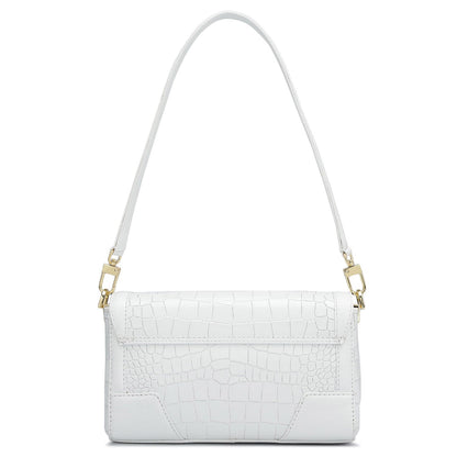 Small Croco Franzy Leather Baguette  - Snow