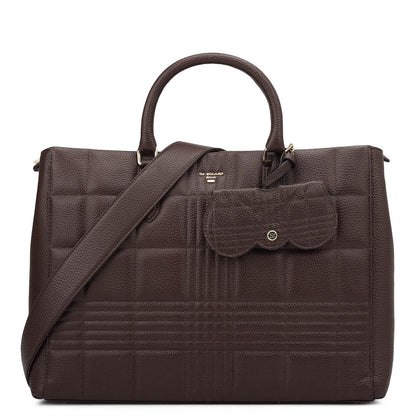 Large Wax Stripe Leather Book Tote - Berry