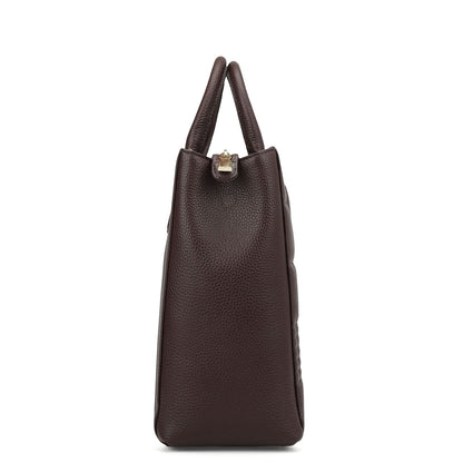 Large Wax Stripe Leather Book Tote - Berry