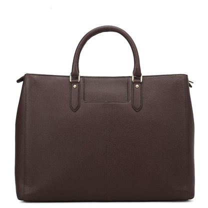 Large Wax Stripe Leather Book Tote - Berry