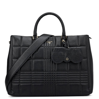 Large Wax Stripe Leather Book Tote - Black