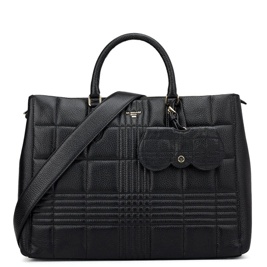 Large Wax Stripe Leather Book Tote - Black