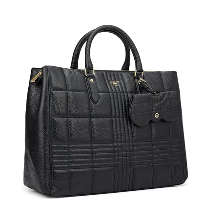 Large Wax Stripe Leather Book Tote - Black