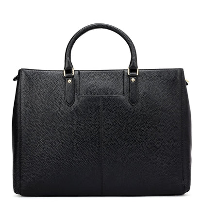 Large Wax Stripe Leather Book Tote - Black