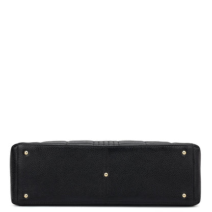 Large Wax Stripe Leather Book Tote - Black