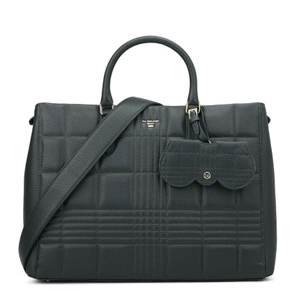 Large Wax Stripe Leather Book Tote - Bottle Green