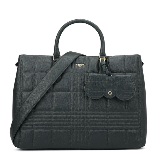 Large Wax Stripe Leather Book Tote - Bottle Green