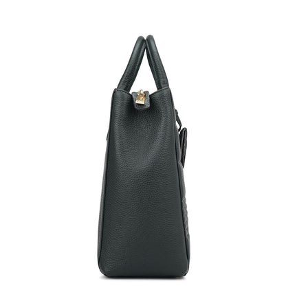 Large Wax Stripe Leather Book Tote - Bottle Green