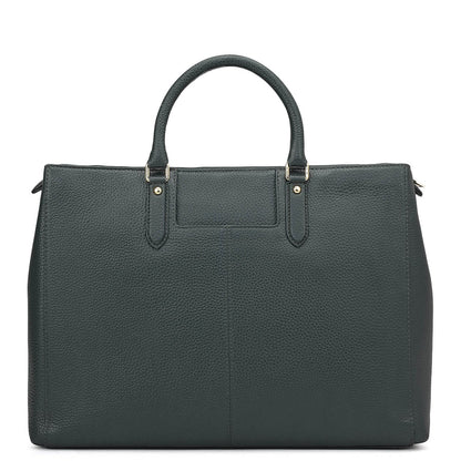 Large Wax Stripe Leather Book Tote - Bottle Green