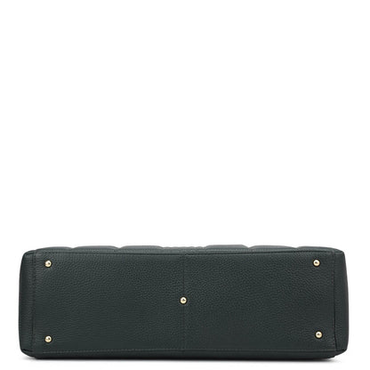 Large Wax Stripe Leather Book Tote - Bottle Green