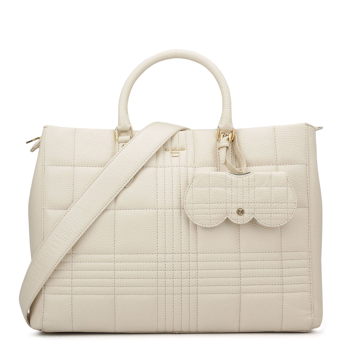 Large Wax Stripe Leather Book Tote - Off White