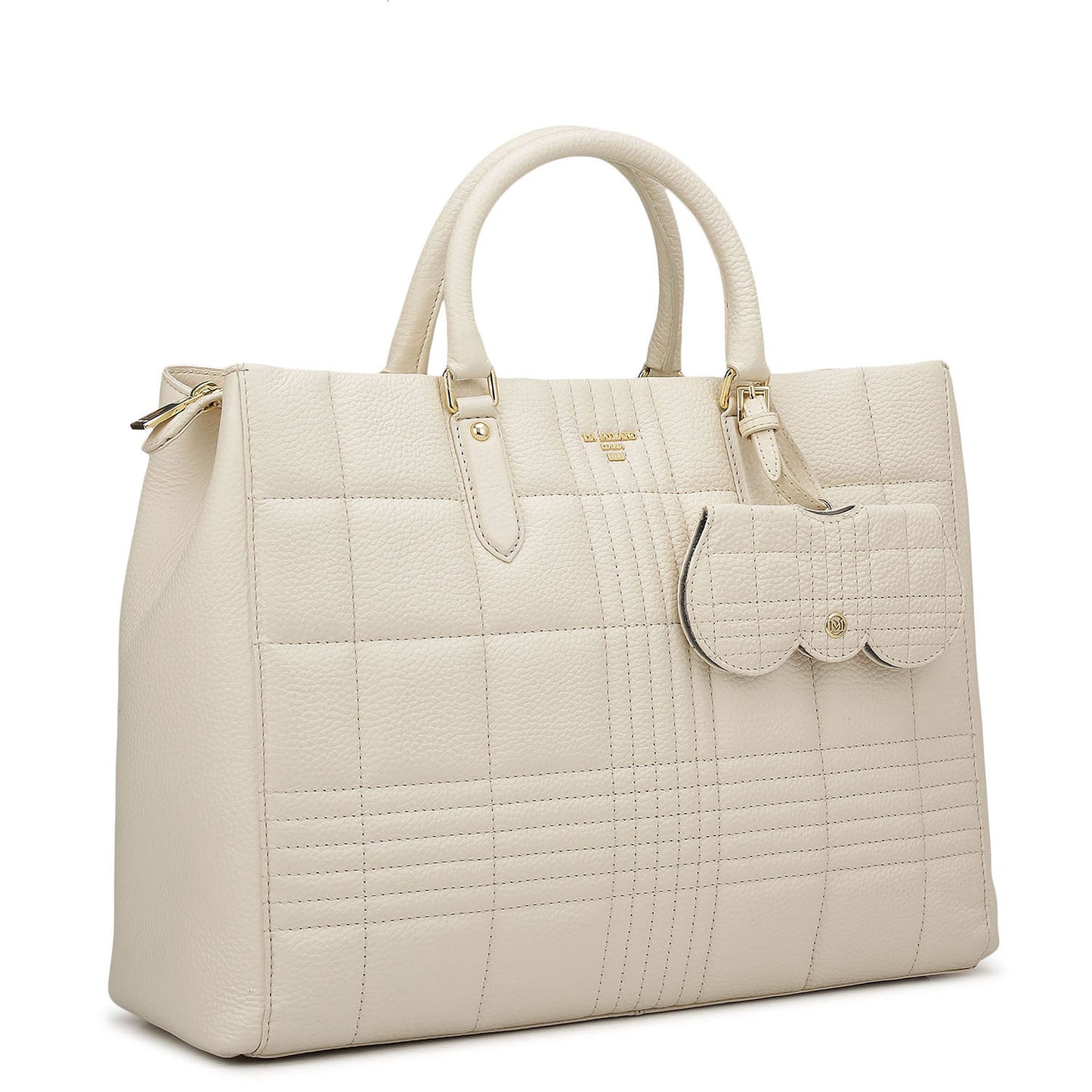 Large Wax Stripe Leather Book Tote - Off White
