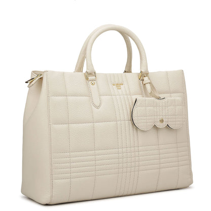 Large Wax Stripe Leather Book Tote - Off White