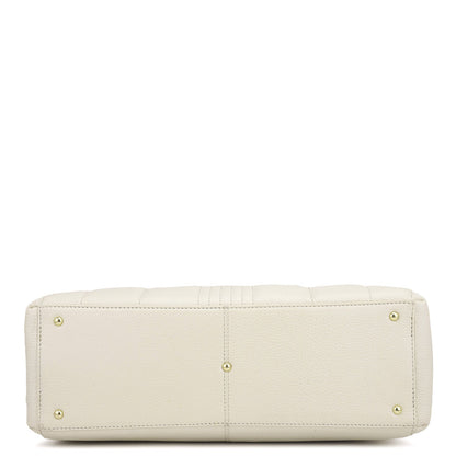 Large Wax Stripe Leather Book Tote - Off White