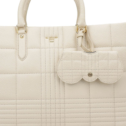 Large Wax Stripe Leather Book Tote - Off White